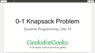 Dynamic Programming | Set 10 (0-1 Knapsack Problem) | GeeksforGeeks