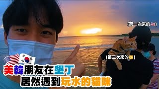 Taiwan Travel【EP.5高雄-墾丁】美國朋友住台灣兩年第一次去墾丁?! 居然遇到玩水的貓咪🐱 看夕陽又吃宵夜👍