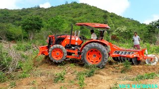 Tractor Working in The Forest - Kubota M6040SU Pulling Stone At Mountain Almost Failed