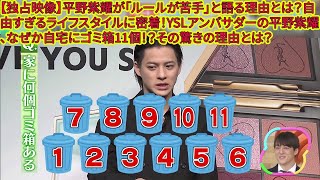 【平野紫耀】【独占映像】平野紫耀が「ルールが苦手」と語る理由とは？自由すぎるライフスタイルに密着！YSLアンバサダーの平野紫耀、なぜか自宅にゴミ箱11個！？その驚きの理由とは？