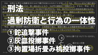 【刑法総論17】過剰防衛と行為の一体性〔①鉈追撃事件、②灰皿投擲事件、③拘置場折畳み机投擲事件〕（①最判昭和34・2・5、②最決平成20・6・25、③最決平成21・2・24）