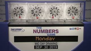 Midday Numbers Game Drawing: Monday, September 30, 2019