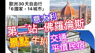 30天歐洲遊；第二站意大利🇮🇹「佛羅倫斯」；景點；意大利火車交通；牛排；平價民宿；Gelato 意式雪糕；佛羅倫斯市內交通票