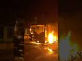 The protesters set fire to whose bus