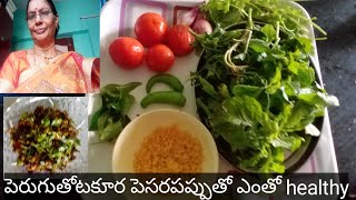 pesara pappu tho peruguthotakura,తోటకూర ఇగురు పెసర పప్పు తో,healthy ఆకుకూర తో కూర