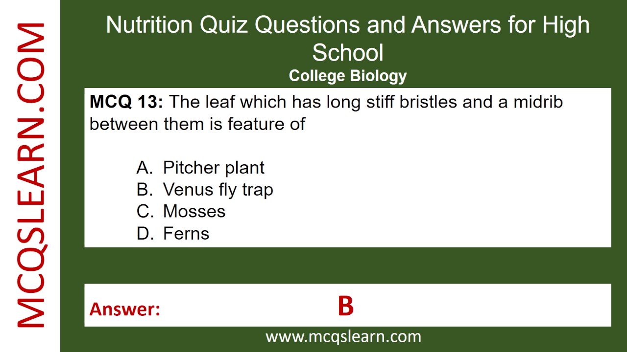 Multiple Choice Questions On Nutrients