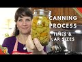 Canning Process: Times & Jar Sizes