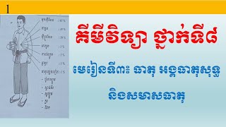 គីមីវិទ្យា ថ្នាក់ទី៨ មេរៀនទី៣: ធាតុ អង្គធាតុសុទ្ធ និងសមាសធាតុ ភាគ១