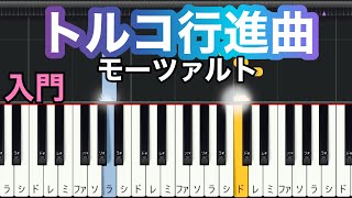 【トルコ行進曲】モーツァルト(超簡単ピアノ）ゆっくり・ 入門 初めてのピアノ練習用・初級チュートリアル【Piano Synthesia】