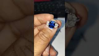 3.20ct 8x10mm Elongated Cushion Cut Blue Sapphire Three Stone Ring in 925 Silver for Rachael Tenner