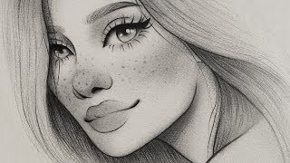 تعلم الرسم : كيف ترسم بورتريه بنت مبتسمه بالرصاص | رسم ملامح الوجة خطوة بخطوة للمبتدئين