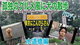 水道橋の珍スポット紹介とこんぴらさん孤独のグルメぽく犬の散歩！水道橋に香川のこんぴらさん!パワースポット金刀比羅宮！孤独のグルメパロディ！観光1人休日