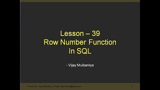 Lesson 39 Row Number Function in SQL in Hindi