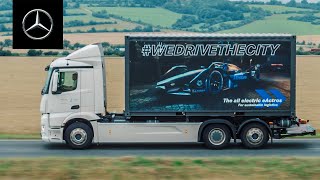 The eActros on the road to the Formula E Berlin | Mercedes-Benz Trucks