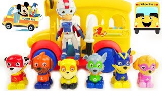 Paw Patrol RIdes School Bus to School To Become Super Pups With Mickey Mouse, Toys Funny Toy Stories