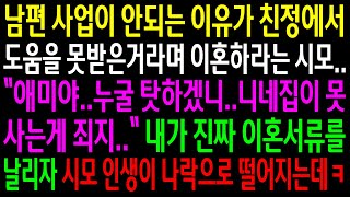 (실화사연)남편 사업이 안되는 이유가 친정에서 도움을 못받은거라며 이혼하라는 시모..이혼서류를 날리자 시모 인생이 나락으로 떨어지는데ㅋ[신청사연][사이다썰][사연라디오]