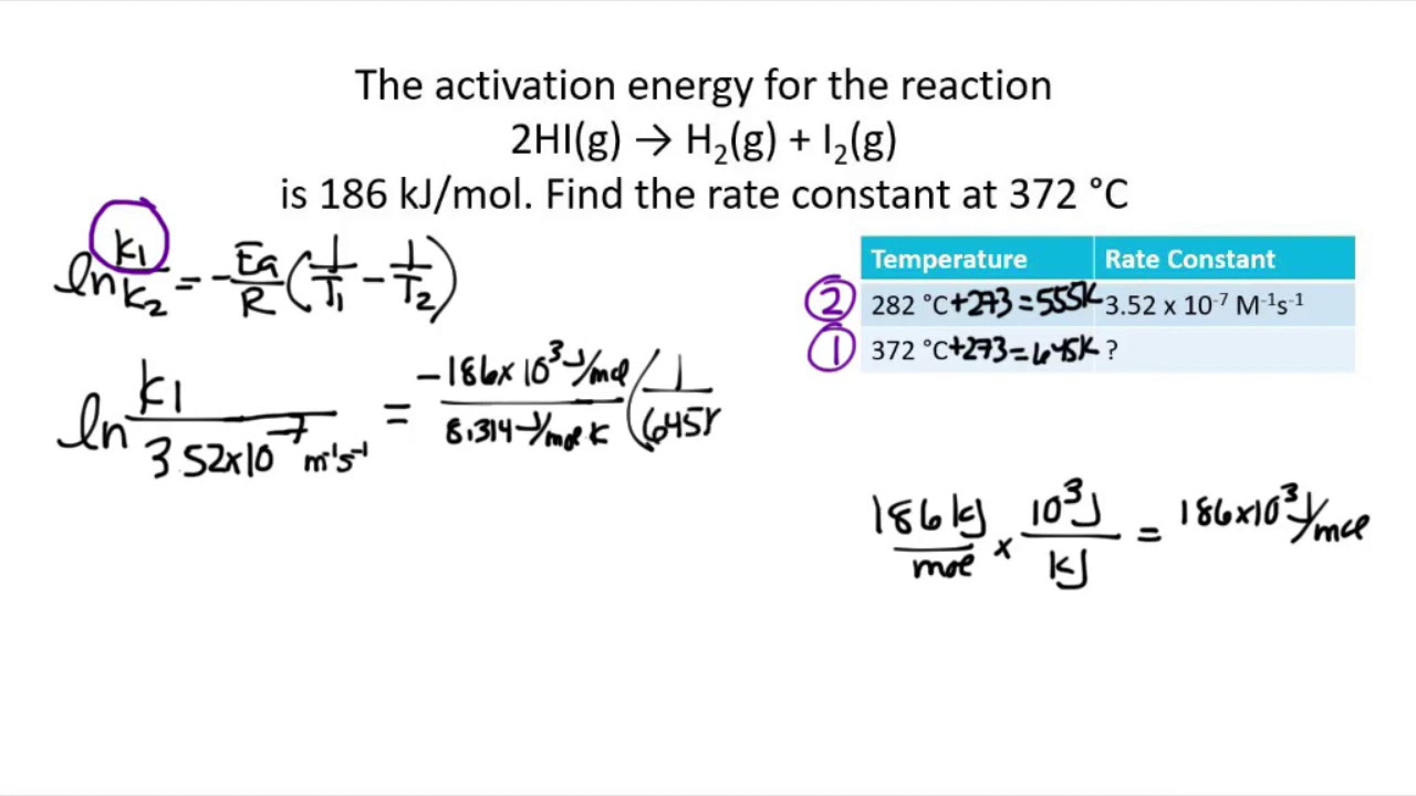 Worked Example With The Arrhenius Equation - YouTube