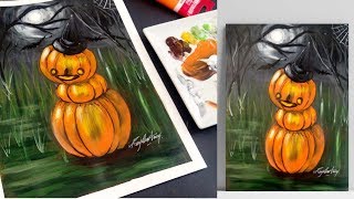 Simple Acrylic Painting - Halloween  Painting  - Relaxing Demo - Satisfying video