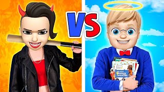 DOBRY UCZEŃ VS ZŁA UCZENNICA || Śmieszne wyzwanie w szkole! Gorące vs zimne emoji od 123 GO! BOYS