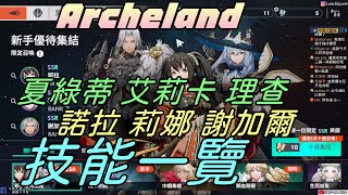 【Archeland】諾拉 莉娜 謝加爾 夏綠蒂 艾莉卡 理查|技能介紹 |分別對應璇璣 封寒月 殷劍平 冰璃 李盈鳳 古倫德 |牛奶大濕台