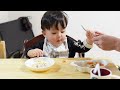 baby eating boiled radish and carrot. 大根と人参の煮物を食べる赤ちゃん【1歳1ヶ月】