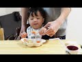 baby eating boiled radish and carrot. 大根と人参の煮物を食べる赤ちゃん【1歳1ヶ月】