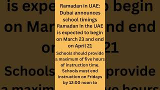 #Ramadan in UAE: Dubai announces school timings