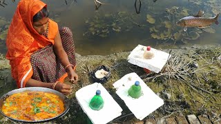 village style catching fish \u0026big fish recipe curry in my village।healthy cooking and eating in gaanv