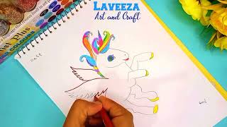 how to draw a cute unicorn easy step by step #artandcraftwithlaveeza #unicorndrawing #unicorn