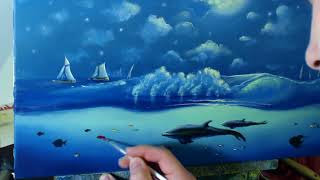 Painting a night seascape with oils on canvas