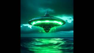 Alien spaceship hovering over stormy ocean, emitting green light #ai #appypie #video