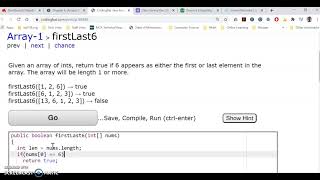 Solution to Arrays Coding Bat #1 (firstLast6)