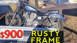 We buy the Cheapest Harley-Davidson on Facebook $900.00 2003 Sportster 883. Rusted frame.