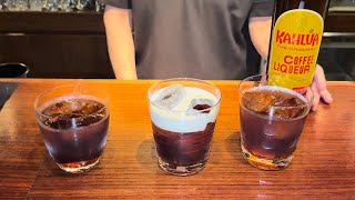 Make 3 cocktails smoothly using Kahlua