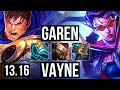 GAREN vs VAYNE (TOP) | 1.7M mastery, 600+ games, 10/2/2, Godlike | NA Master | 13.16