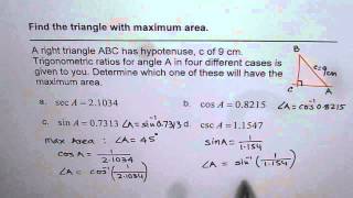 Maximum Area of Right Triangle with Given Hypotenuse