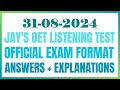 JAY'S 2ND CHANNEL - OET LISTENING TEST 31.08.2024 #oet #oetexam #oetnursing #oetlisteningtest