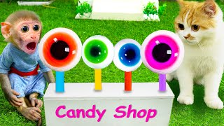 Smart Monkey baby Bi bon opens a giant eye candy shop | Animals Home Obi and BiBi