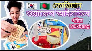 কোরিয়ান ওয়াফেল আইসক্রিম Korean waffle 🧇 ice-cream review পচাঁর Mukbang