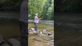 Tony in his happy place #river #riverfishing #happyday #mountains #view #park #water #positive