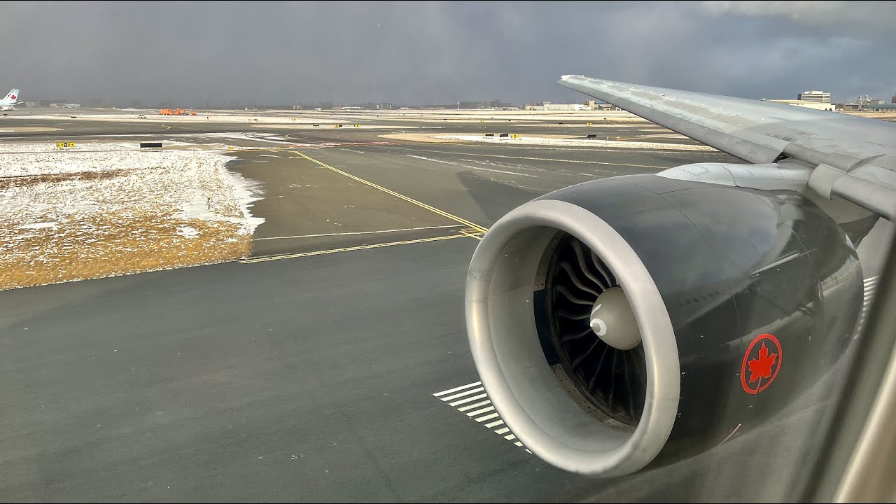 Air Canada Boeing 777-200LR Roaring Snowy Afternoon Takeoff From ...