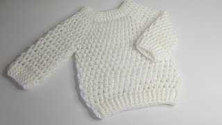 ABRIGO O SUÉTER EN PUNTO PUFF A CROCHET PASO A PASO - TEJIDO SENCILLO Y FÁCIL - 0 A 3 MESES