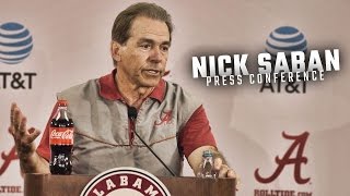 Nick Saban speaks at the first spring practice of 2017