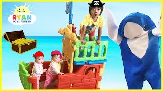 Ryan and Family Build a Kids Pirate Ship and Hunt for a Surprise Treasure Chest