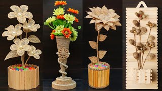 4 Beautiful flower vase decoration ideas with jute rope | Home Decor Jute Flower Pots making idea