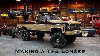 True to Scale Long Bed Squarebody Build, Part 1, Extending the TF2 LWB Chassis, Boom Shocks \u0026 more