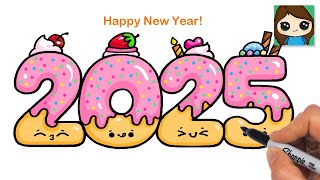 How to Draw 2025 Bubble Numbers Happy New Year 🍩🥳