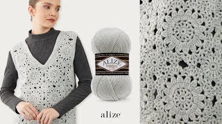 Crochet Motif Sweater with Alize Superlana Klasik