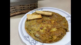 TORTILLA DE ALCACHOFAS Y PIQUITOS DE PAN