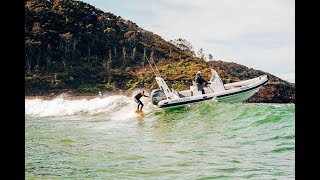 Ky Hurst chasing waves aboard his Highfield Sport 700 RIB